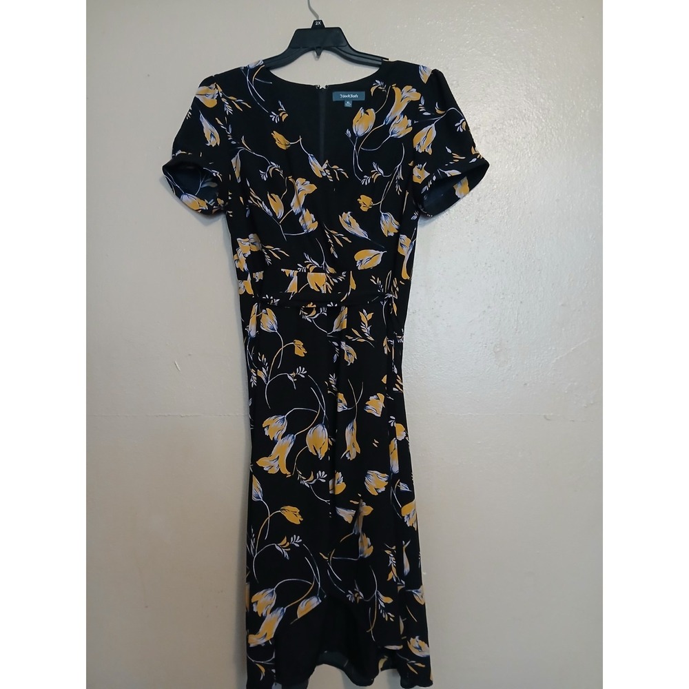 Modcloth Dress XL Floral Midi Retro Pin Up Rockabilly Belted V Neck